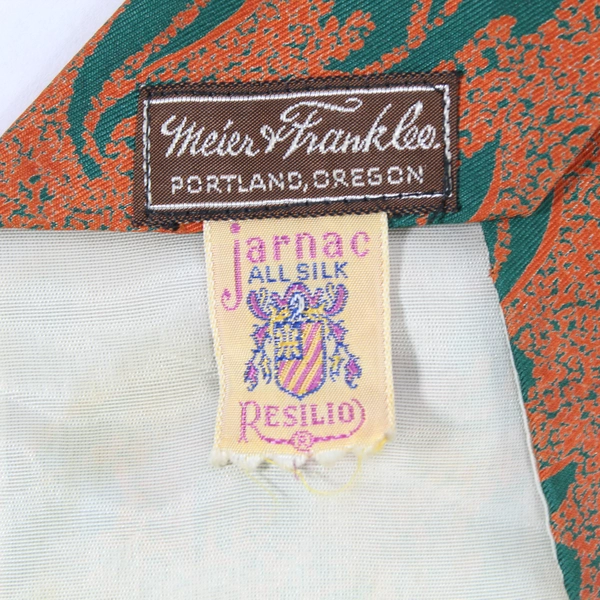 Vintage Jarnac Meier & Frank Men's Silk Tie Orange Green 50" 3.75" Wide