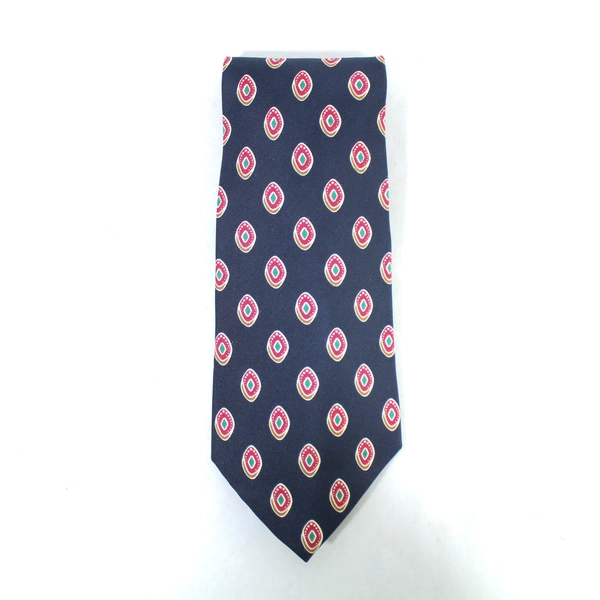 Stafford Men's Navy Blue Silk Tie with Red White Geometric Pattern 56"