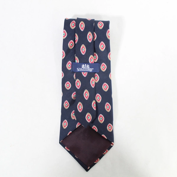 Stafford Men's Navy Blue Silk Tie with Red White Geometric Pattern 56"