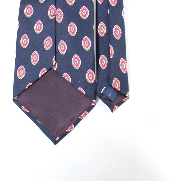 Stafford Men's Navy Blue Silk Tie with Red White Geometric Pattern 56"
