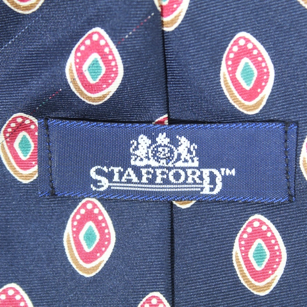 Stafford Men's Navy Blue Silk Tie with Red White Geometric Pattern 56"