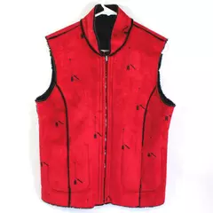Montanaco Women's Red Black Arrow Feather Sleeveless Full Zip Vest M