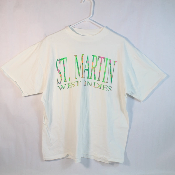 Oneita St Martin West Indies T-Shirt Men's XL White Short Sleeve Pre-Owned