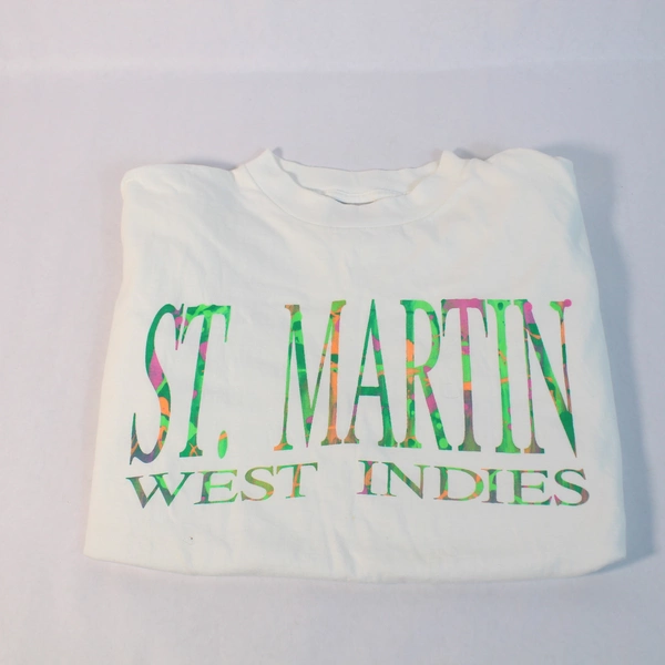 Oneita St Martin West Indies T-Shirt Men's XL White Short Sleeve Pre-Owned