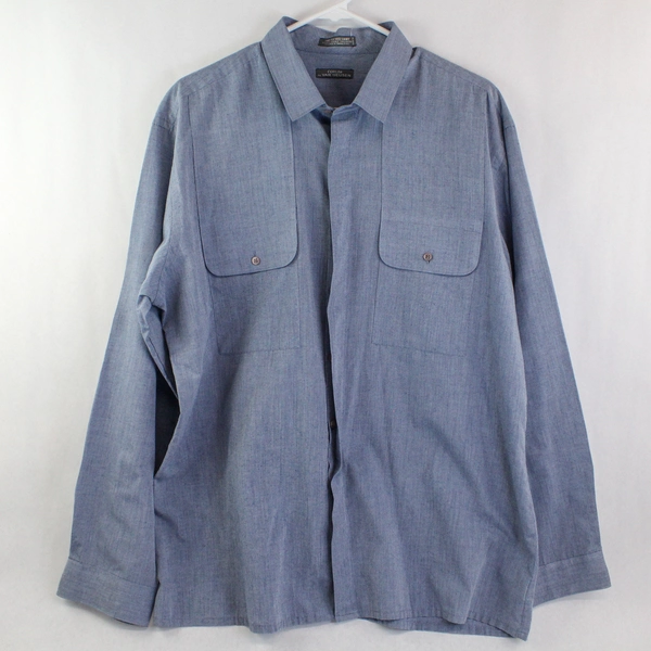 Van Heusen Corum Fitted Shirt XL Long Sleeve Button-Up Blue - Good Condition