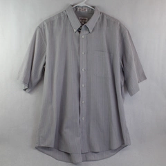 Vintage Windridge Mervyns Dress Shirt Men's Size 17 Gray White Pink Short Sleeve