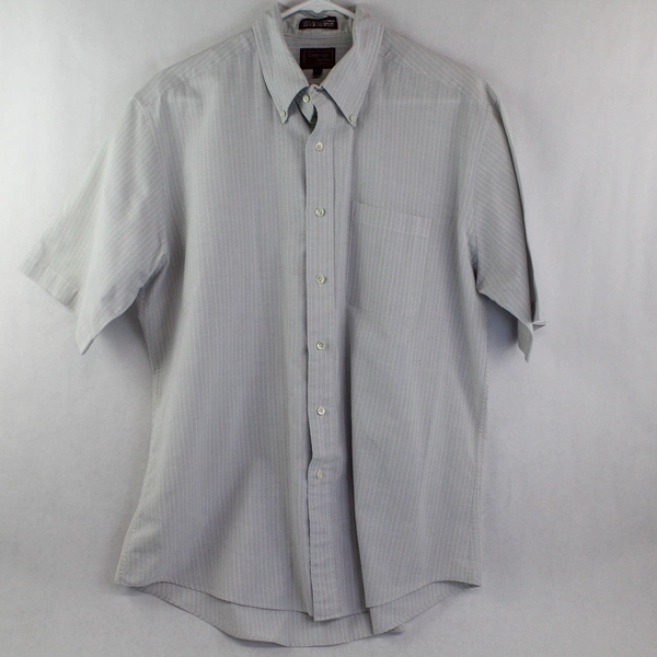 Vintage Cambridge Classics Men's Dress Shirt Size 17 White Blue Short Sleeves