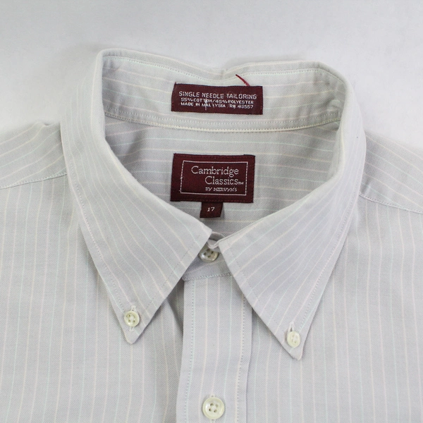 Vintage Cambridge Classics Men's Dress Shirt Size 17 White Blue Short Sleeves
