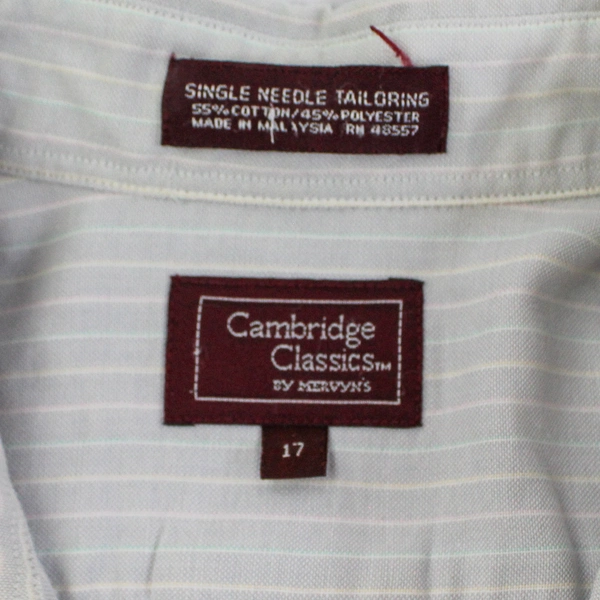 Vintage Cambridge Classics Men's Dress Shirt Size 17 White Blue Short Sleeves