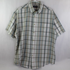 Vintage Par Four Men's XL Dress Shirt Green White Blue Short Sleeves