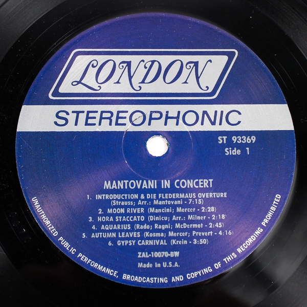 Mantovani in Concert Vinyl Record - Pre-Owned, Not Tested, Sold As-Is