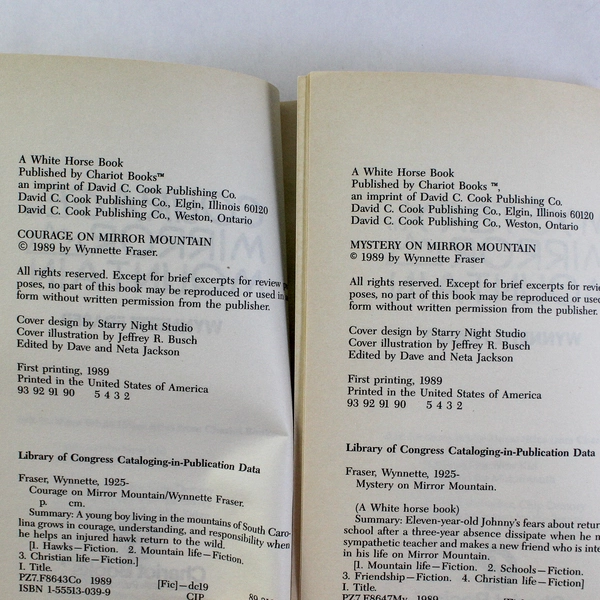 Lot of 2 Wynette Fraser Mirror Mountain Books: Courage & Mystery 1989