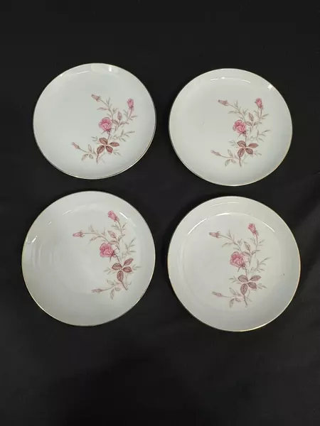 Set of 4 Sone China Cashmir Rose 2197 Bread Plates White Gold Trim Pink Roses
