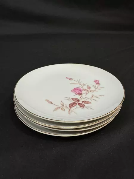 Set of 4 Sone China Cashmir Rose 2197 Bread Plates White Gold Trim Pink Roses
