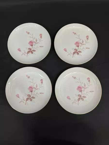 Set of 4 Sone China Cashmir Rose 2197 Salad Plates White Gold Trim Pink Roses