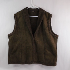 Vintage Shaver Lake Women's 3X Brown Faux Suede Vest with Fur Trim