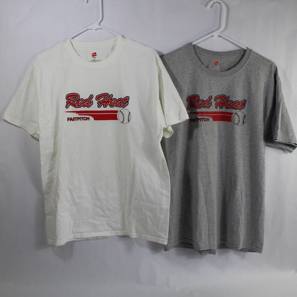 Lot of 2 Hanes Men's Red Heat Fast Pitch T-Shirts Gray & White Size L