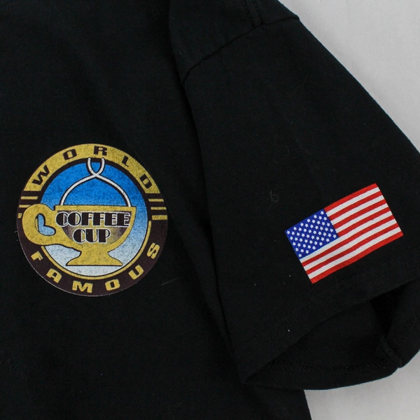 Gildan Men's Black Tee Shirt World Famous Coffee Cup Cafe Nevada M 26.5"