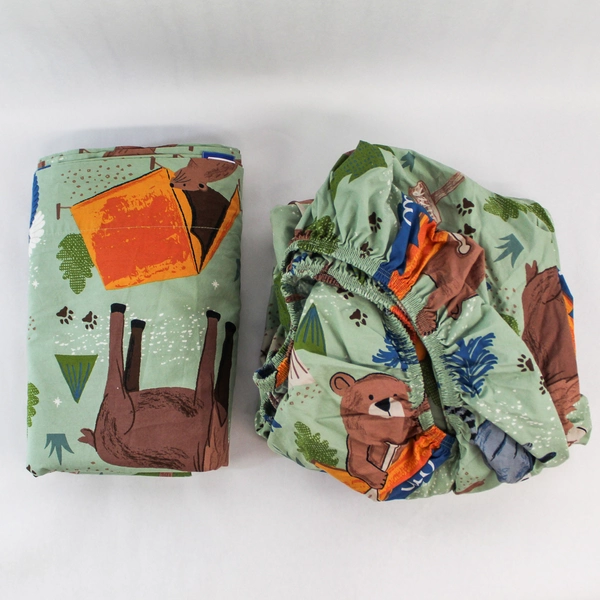 Oeko-Tex Queen Comforter Set Pillowcases Flat Fitted Sheets Green Forest Animals