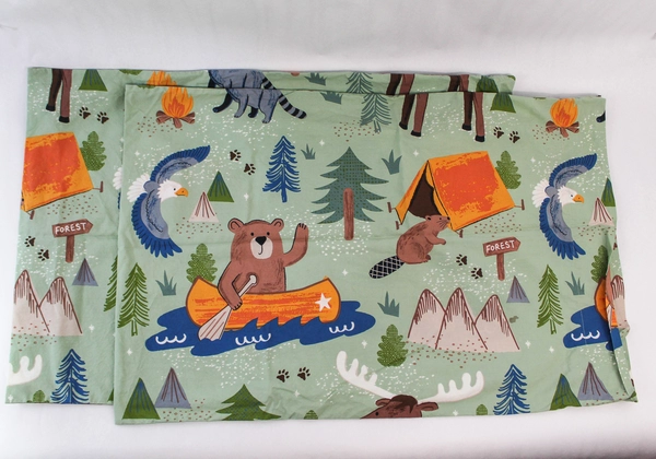 Oeko-Tex Queen Comforter Set Pillowcases Flat Fitted Sheets Green Forest Animals