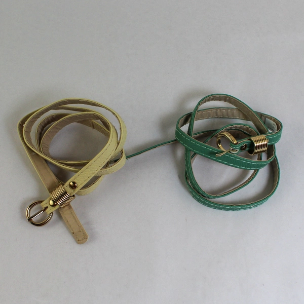 Lot of 2 Wenzhou Ouyuan Women's Faux Leather Belts Green Cream Pre-Owned