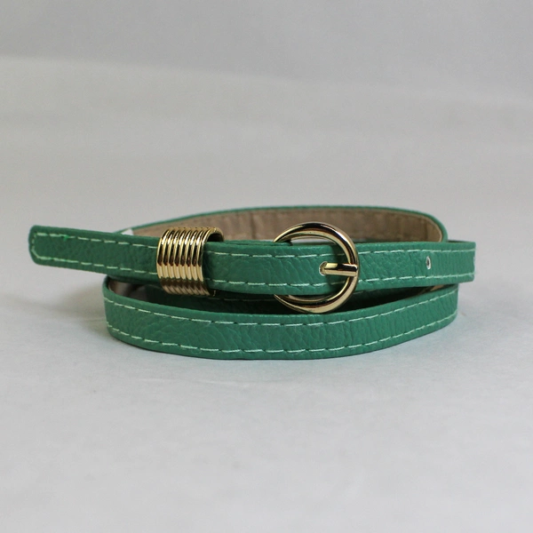 Lot of 2 Wenzhou Ouyuan Women's Faux Leather Belts Green Cream Pre-Owned