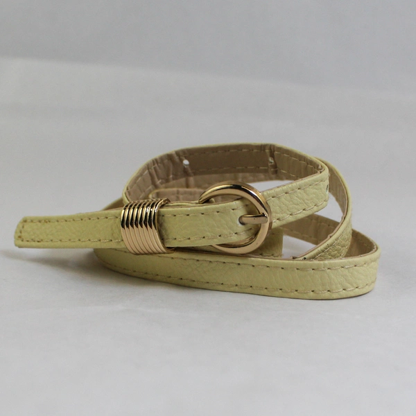 Lot of 2 Wenzhou Ouyuan Women's Faux Leather Belts Green Cream Pre-Owned