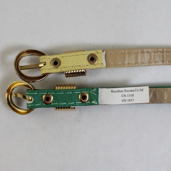 Lot of 2 Wenzhou Ouyuan Women's Faux Leather Belts Green Cream Pre-Owned