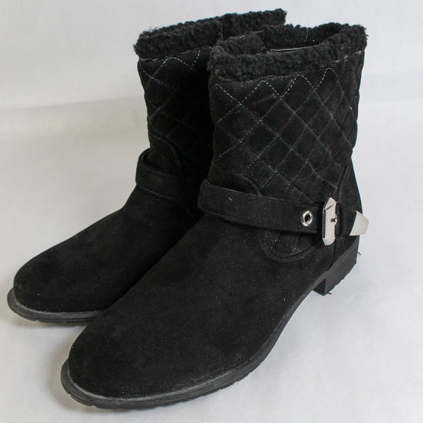 Vintage Avon Women's Size 10 Black Boots with Silver Buckle Accent, Side Zip