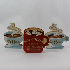Set of 4 Wooden 3D Cut Out Wall Hanging Hot Cocoa Served Here Coffee Home Decor