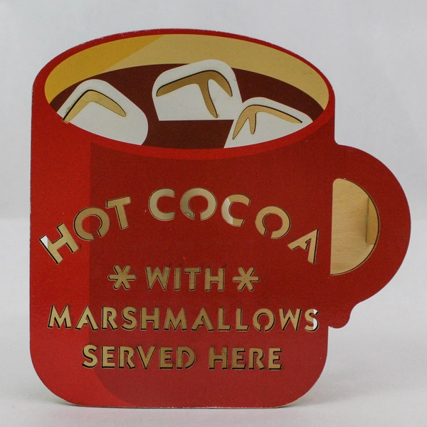 Set of 4 Wooden 3D Cut Out Wall Hanging Hot Cocoa Served Here Coffee Home Decor