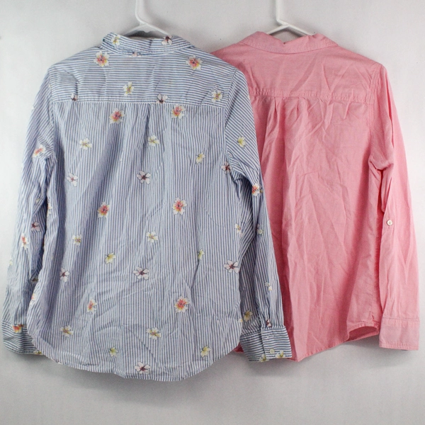 Lot of 2 St. John's Bay Girls Blouses Size L Pink & Blue Striped - Pre-Owned