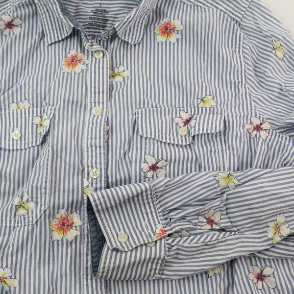 Lot of 2 St. John's Bay Girls Blouses Size L Pink & Blue Striped - Pre-Owned