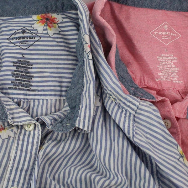 Lot of 2 St. John's Bay Girls Blouses Size L Pink & Blue Striped - Pre-Owned