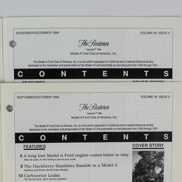 Vintage The Restorer Magazine Model A Ford Vol 39 Sept-Dec 1994 Lot of 2