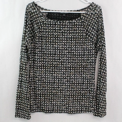 Cable & Gauge Women's Large Black Gray Floral Top Long Bell Sleeves Pullover