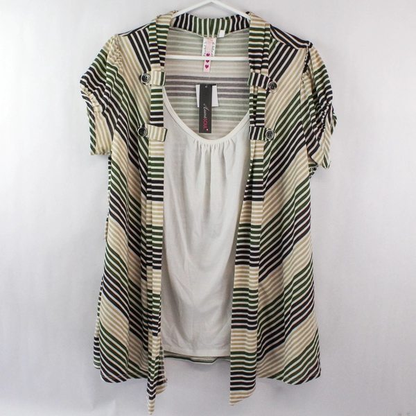 Heart Soul Plus Size 2X Two Fer Top Navy Green Stripes with Tags