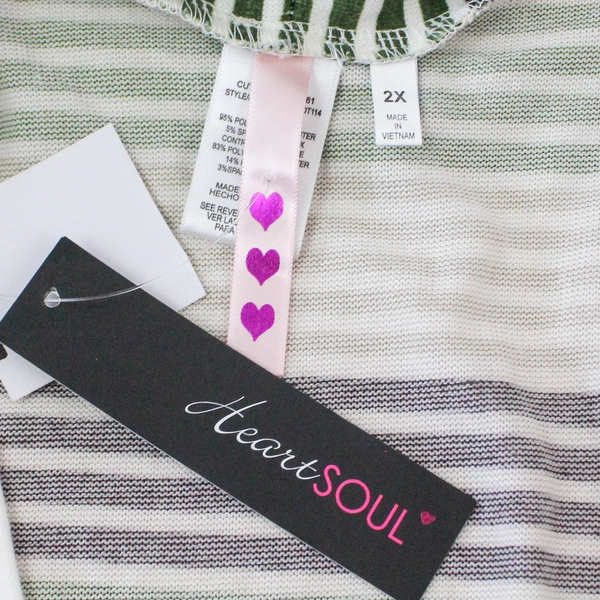 Heart Soul Plus Size 2X Two Fer Top Navy Green Stripes with Tags