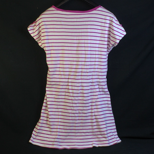 Charter Club Women's Dress Size M White Pink Stripes Short Sleeve V-Neck