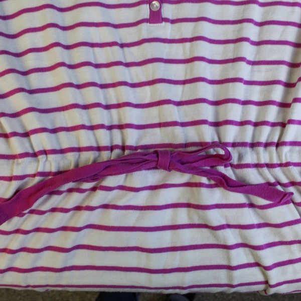 Charter Club Women's Dress Size M White Pink Stripes Short Sleeve V-Neck