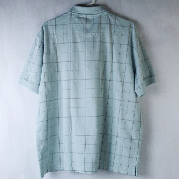 Van Heusen Polo Shirt Men's Size Large Baby Blue Brown Plaid Short Sleeves