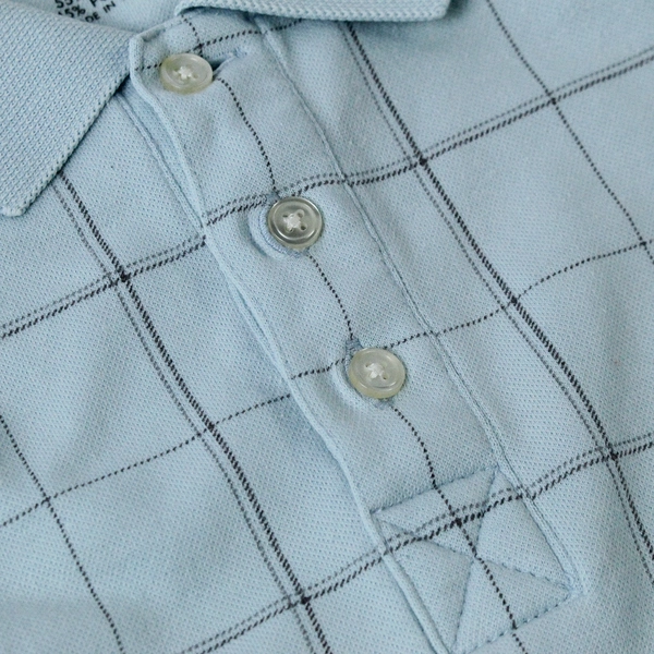 Van Heusen Polo Shirt Men's Size Large Baby Blue Brown Plaid Short Sleeves