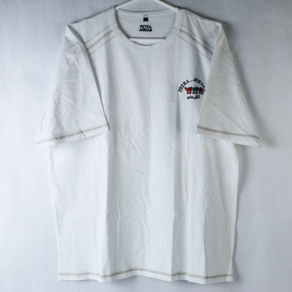 Petra Jordan T Tee Shirt Men's Large White Embroidered Camels Logo Short Sleeves