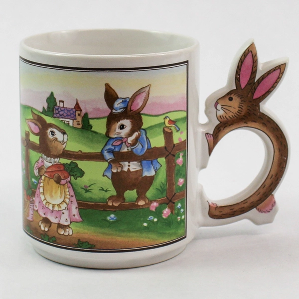 Springtime Bunny Mug with Rabbit Handle - Girl & Boy Design - Pre-Owned