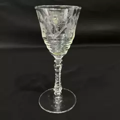 Vintage Rock Sharpe Halifax Crystal Wine Glass 6.75" Etched Floral Chip
