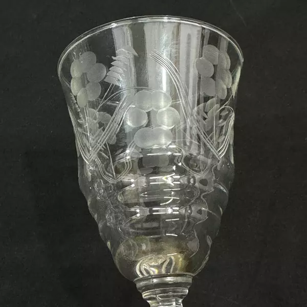 Vintage Rock Sharpe Halifax Crystal Wine Glass 6.75" Etched Floral Chip