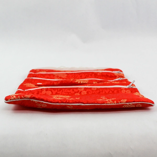 Oriental Style Red Cosmetic Makeup Bag Travel - 3 Sections, Zip Closure