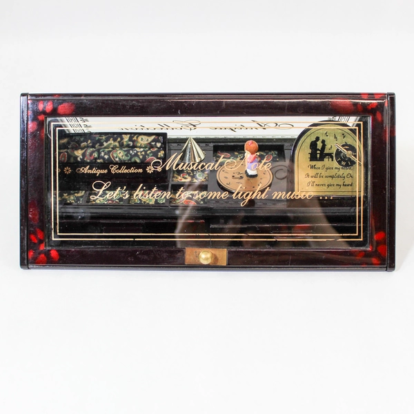 Vintage Musical Jewelry Box Triangular Shape with 2 Drawers, Burgundy