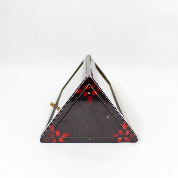 Vintage Musical Jewelry Box Triangular Shape with 2 Drawers, Burgundy