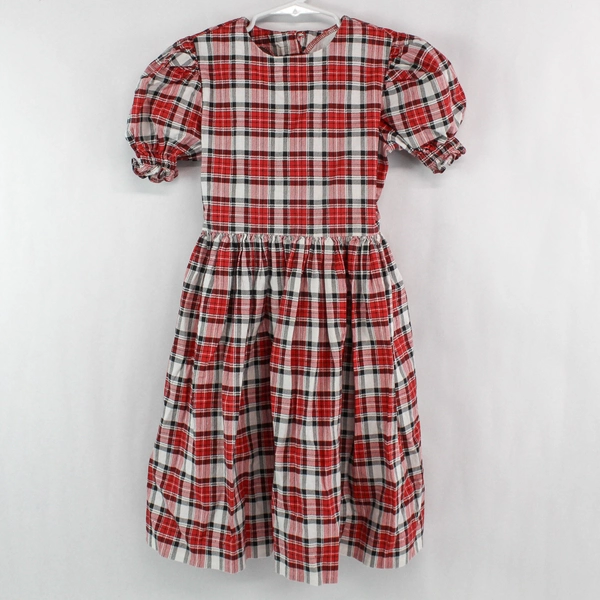Handmade Girls Dress Size 5 Red White Black Plaid Short Sleeve Special Occasion